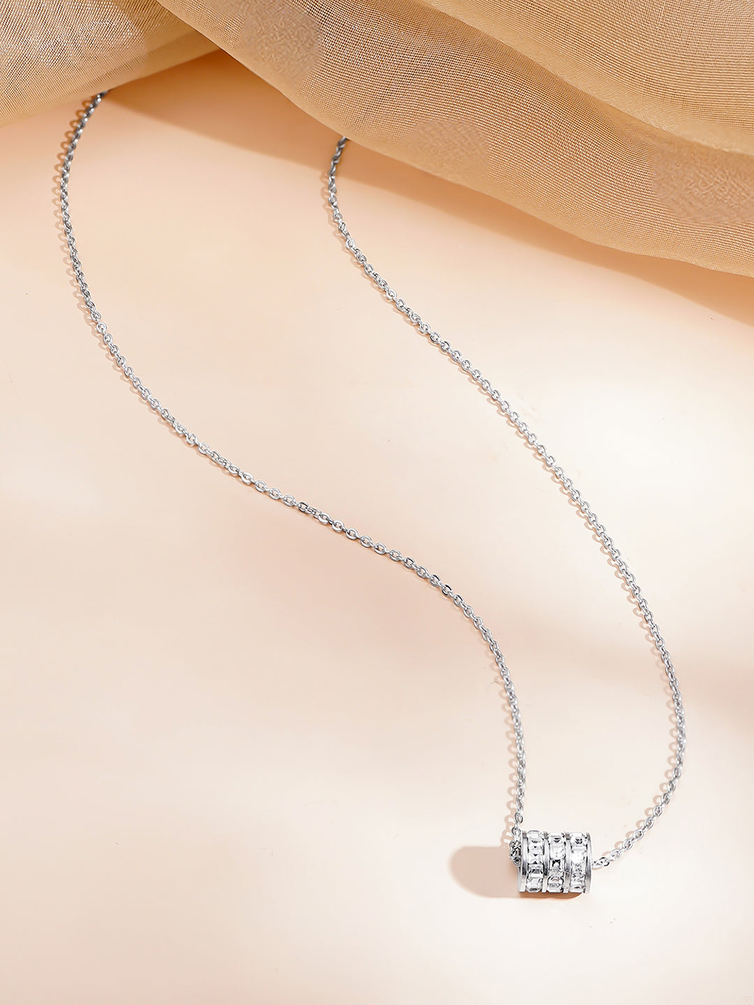 Demi Fine Rhodium Plated Stainless steel Cubic Zirconia Bar Pendant Necklace