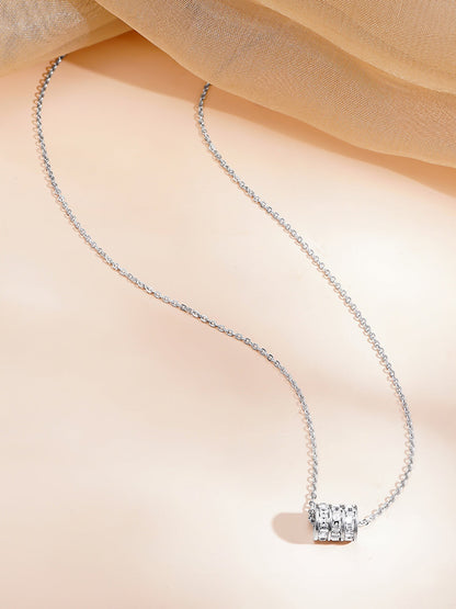 Demi Fine Rhodium Plated Stainless steel Cubic Zirconia Bar Pendant Necklace