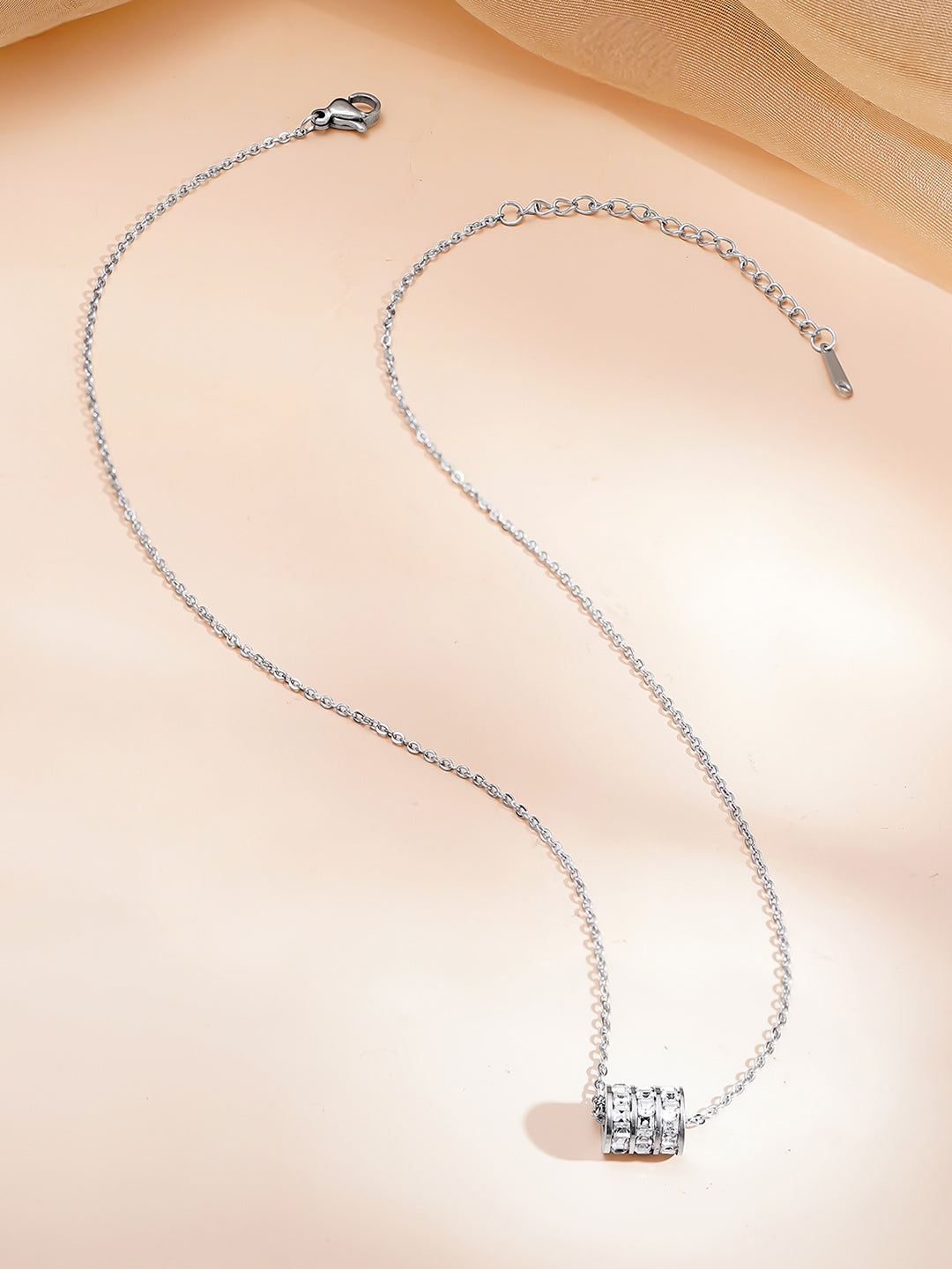 Demi Fine Rhodium Plated Stainless steel Cubic Zirconia Bar Pendant Necklace