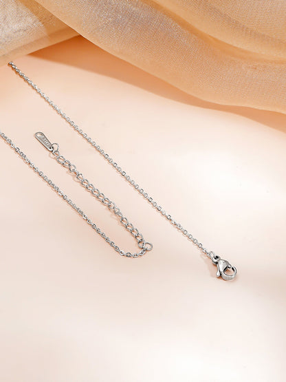 Demi Fine Rhodium Plated Stainless steel Cubic Zirconia Bar Pendant Necklace