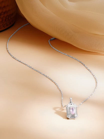 Rhodium Plated Cubic Drop Necklace