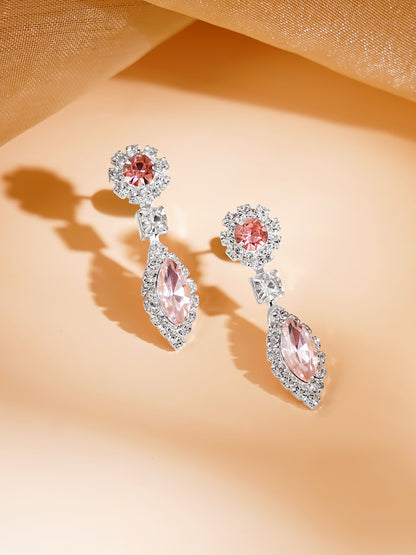 Pink Crystal Floral Drop Necklace Set