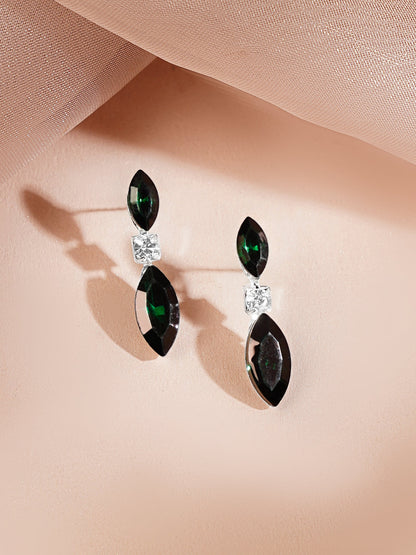 Rhodium Plated Emerald Green Crystal Jewellery Set