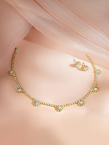 Gold Plated Floral Charm Crystal Necklace Set