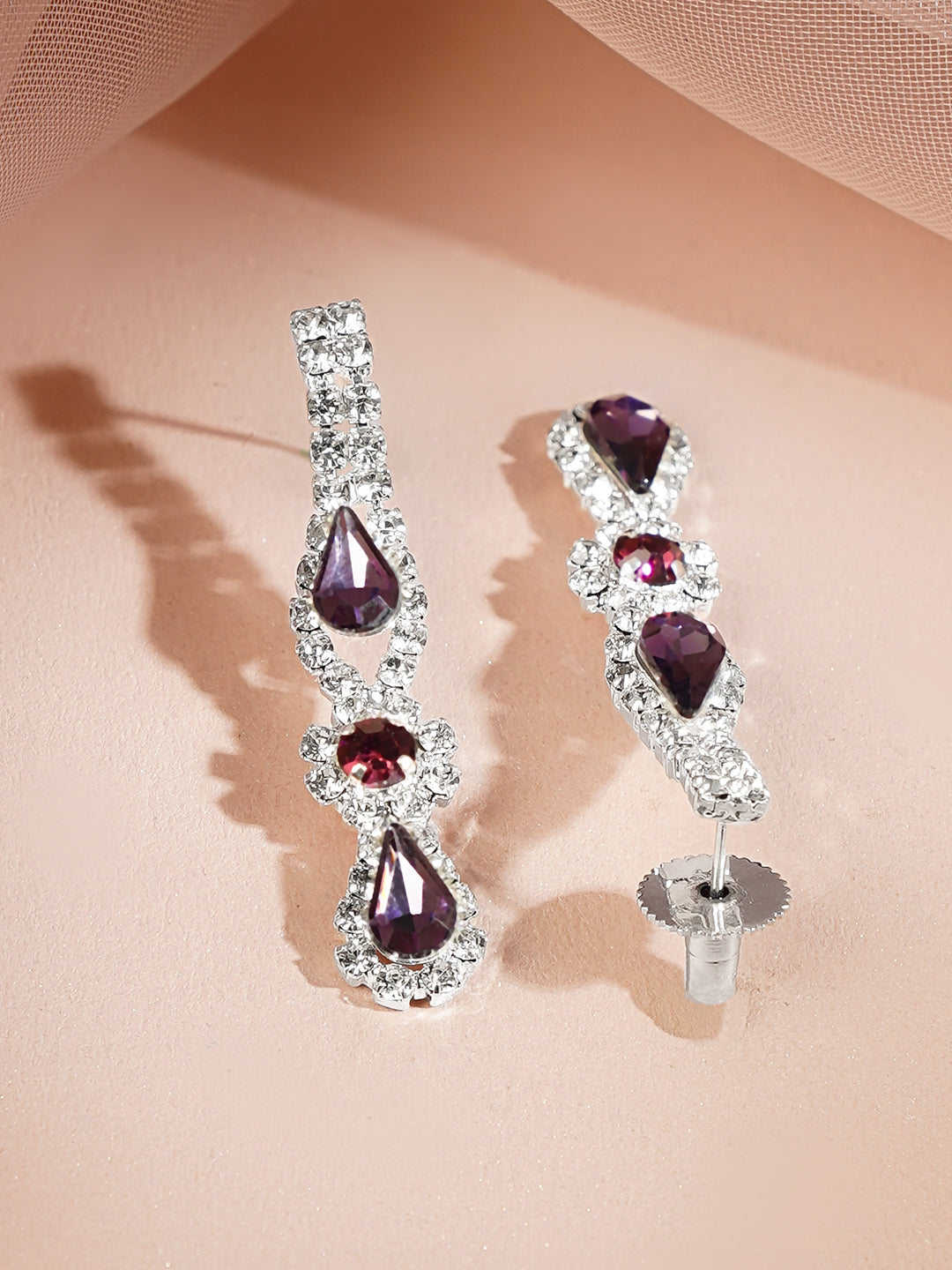 Rhodium Plated Purple Crystal Teardrop Necklace Set