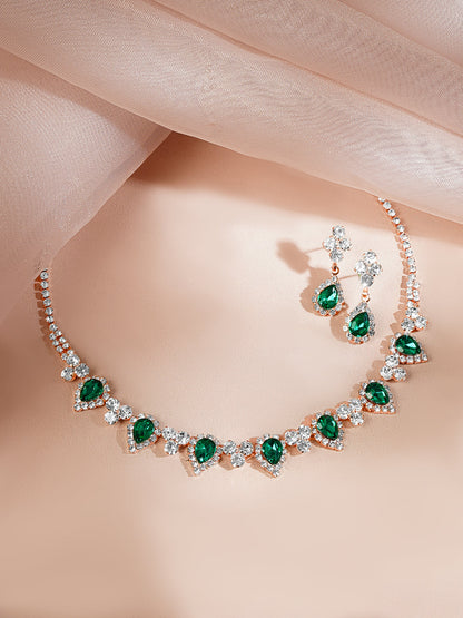 Rose Gold-Plated Emerald Green Crystal Choker Necklace Set