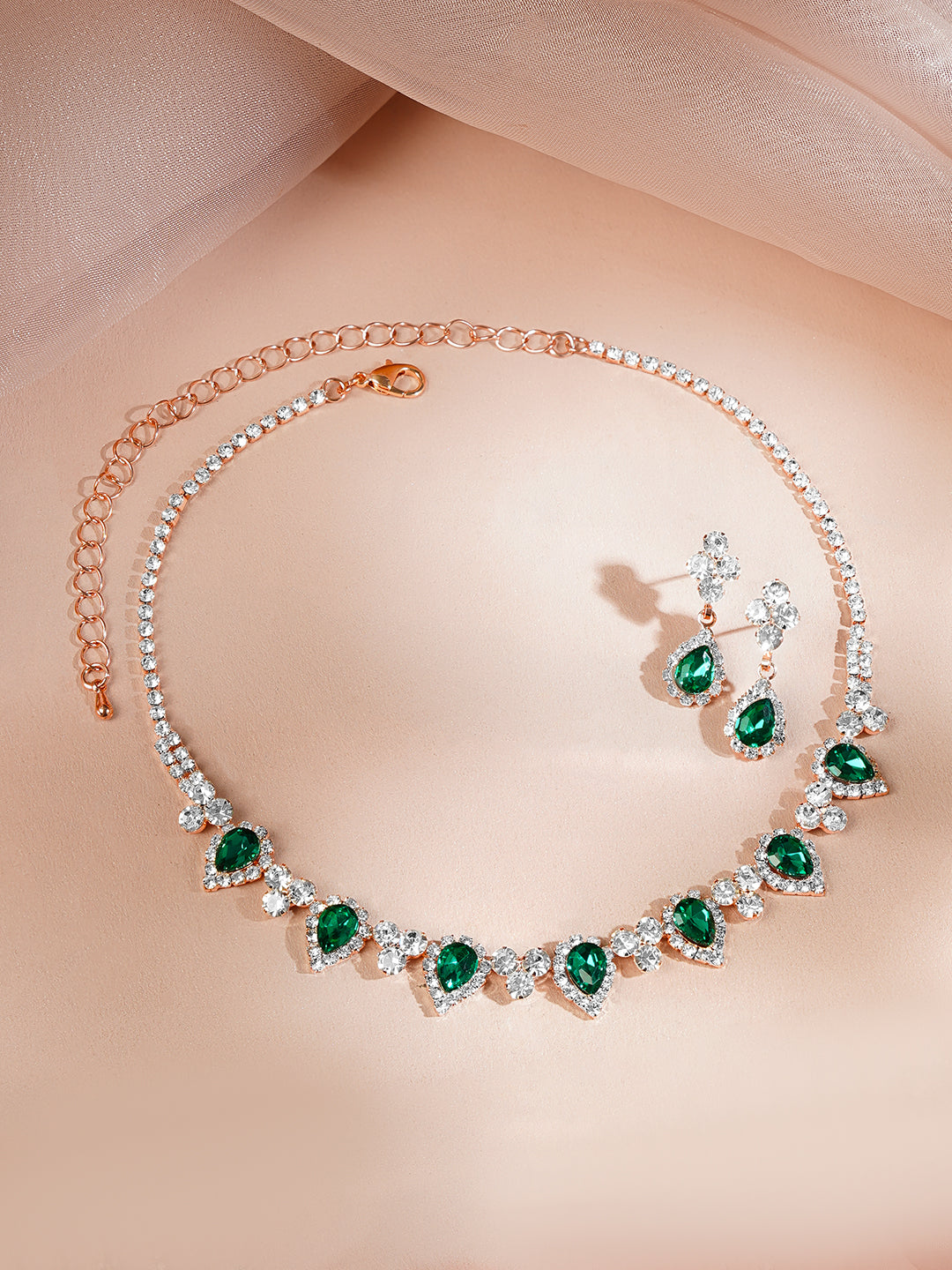 Rose Gold-Plated Emerald Green Crystal Choker Necklace Set