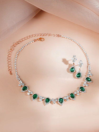 Rose Gold-Plated Emerald Green Crystal Choker Necklace Set