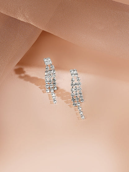 Rhodium Plated Fringe Tassel Crystal Necklace Set