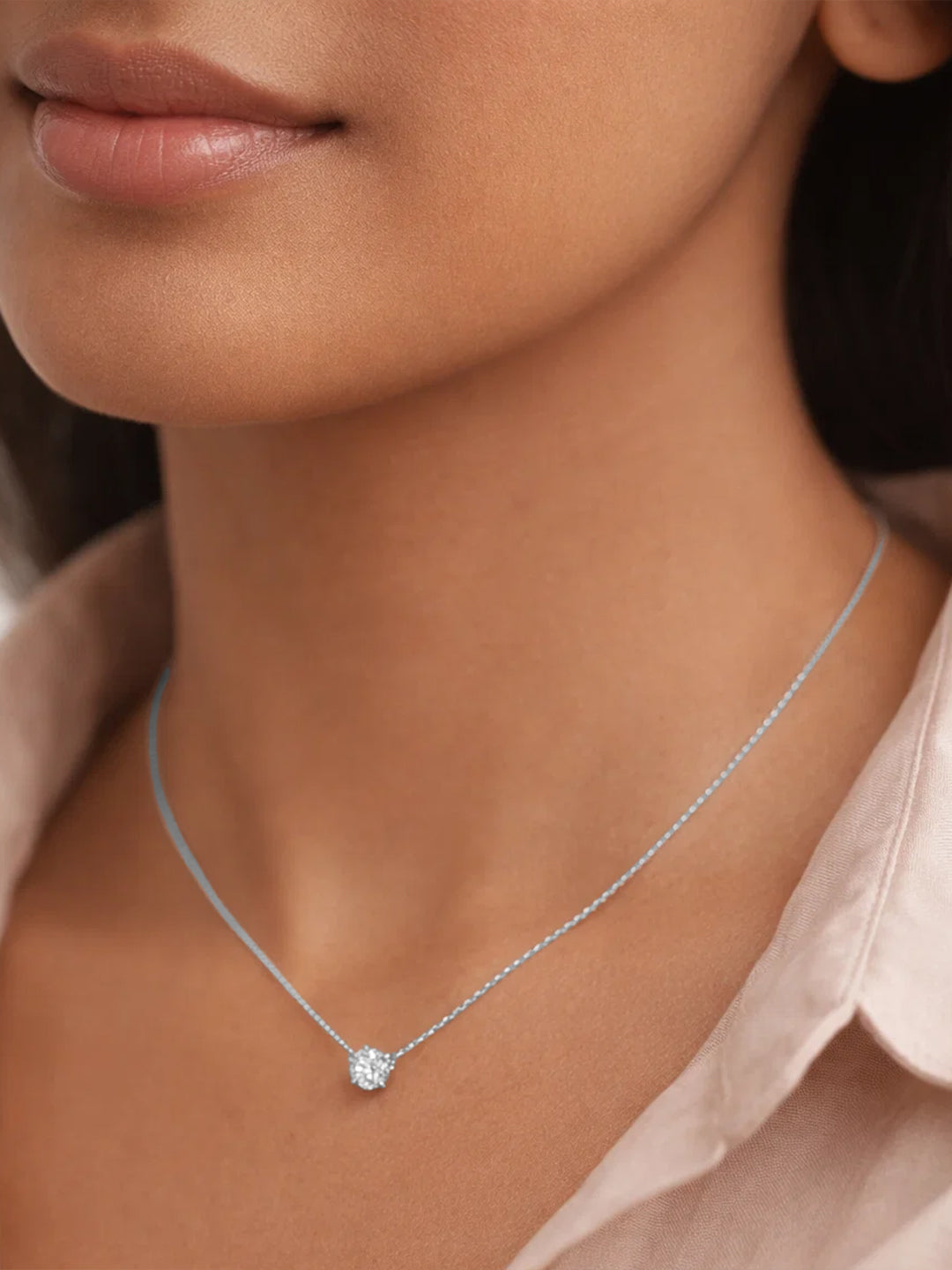 Demi Fine Rhodium Plated Stainless steel Minimal Diamond Solitaire Necklace