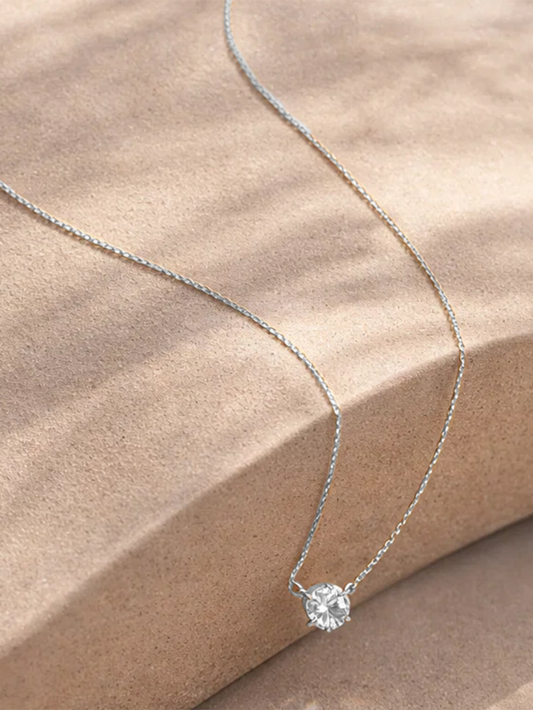 Demi Fine Rhodium Plated Stainless steel Minimal Diamond Solitaire Necklace