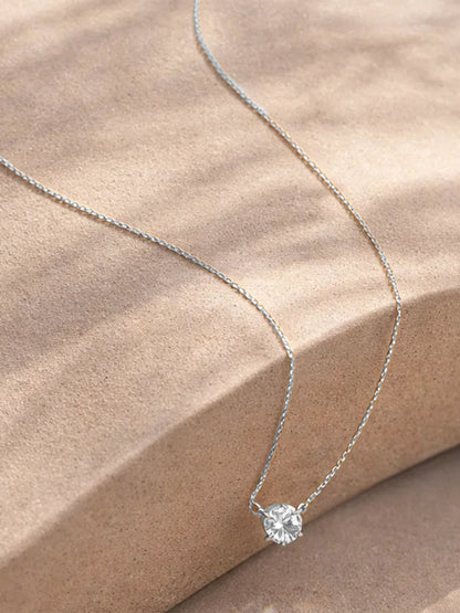 Demi Fine Rhodium Plated Stainless steel Minimal Diamond Solitaire Necklace