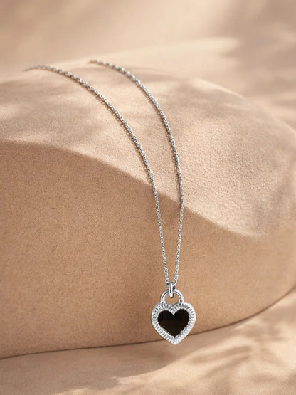 Demi Fine Rhodium Plated Stainless steel Reversible Heart Pendant Chain Necklace