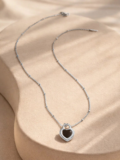 Demi Fine Rhodium Plated Stainless steel Reversible Heart Pendant Chain Necklace