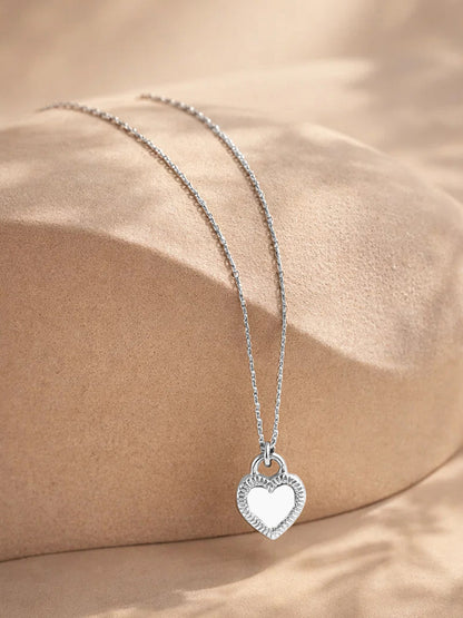 Demi Fine Rhodium Plated Stainless steel Reversible Heart Pendant Chain Necklace