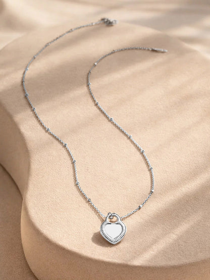 Demi Fine Rhodium Plated Stainless steel Reversible Heart Pendant Chain Necklace