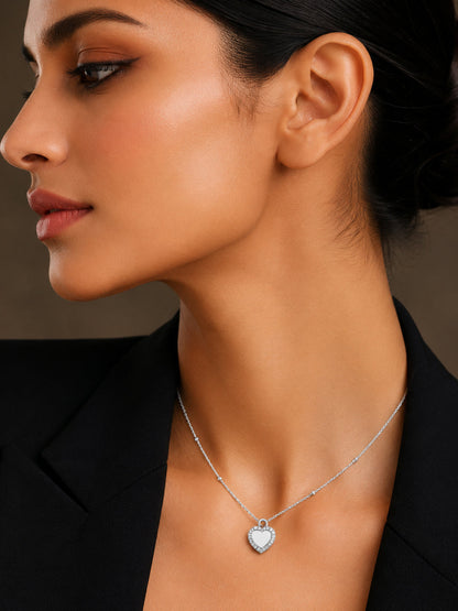 Demi Fine Rhodium Plated Stainless steel Reversible Heart Pendant Chain Necklace