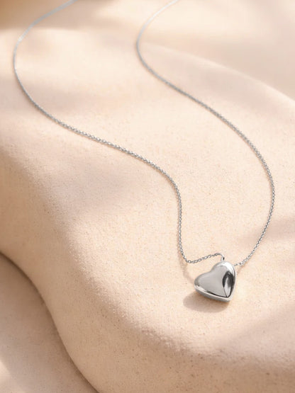 Demi Fine Rhodium Plated Stainless steel Puffy Heart Pendant Rope Chain Necklace