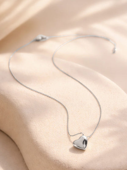 Demi Fine Rhodium Plated Stainless steel Puffy Heart Pendant Rope Chain Necklace