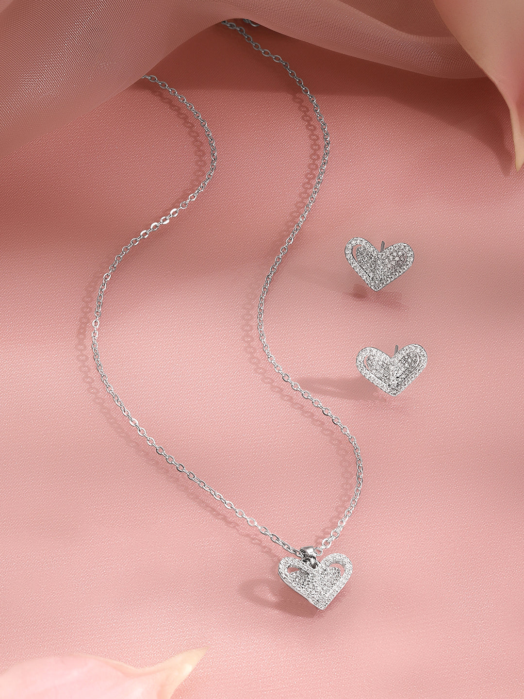 Crystal Diamond Heart Pendant Set