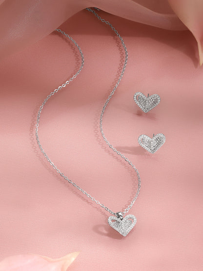 Crystal Diamond Heart Pendant Set