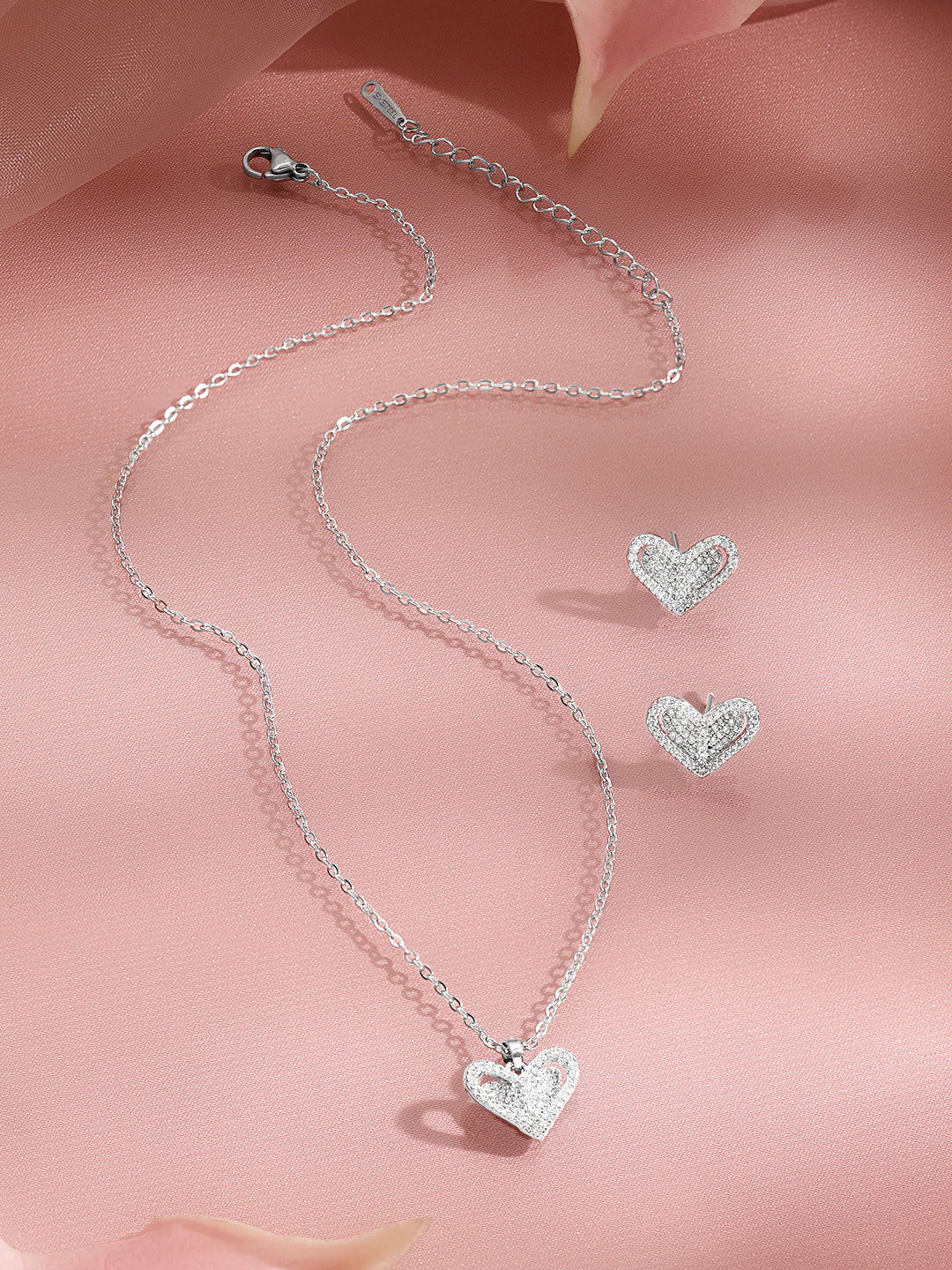 Crystal Diamond Heart Pendant Set