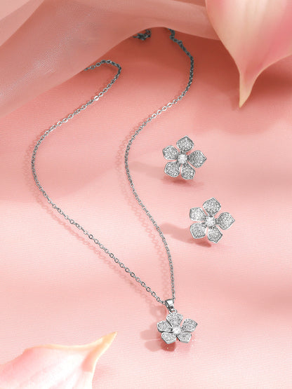 Crystal Diamond Floral Pendant Set