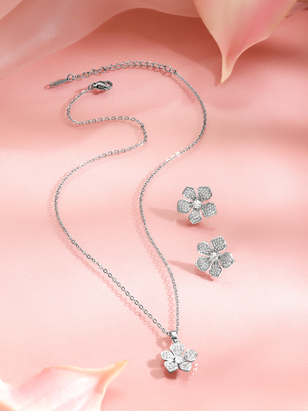 Crystal Diamond Floral Pendant Set