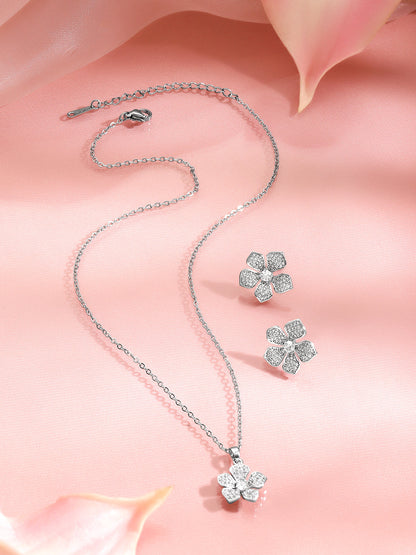 Crystal Diamond Floral Pendant Set