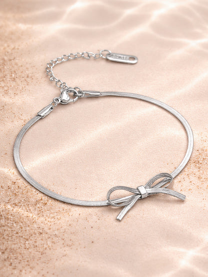 Demi Fine Rhodium Plated Stainless steel Bow Knot Snake Chain Bracelet