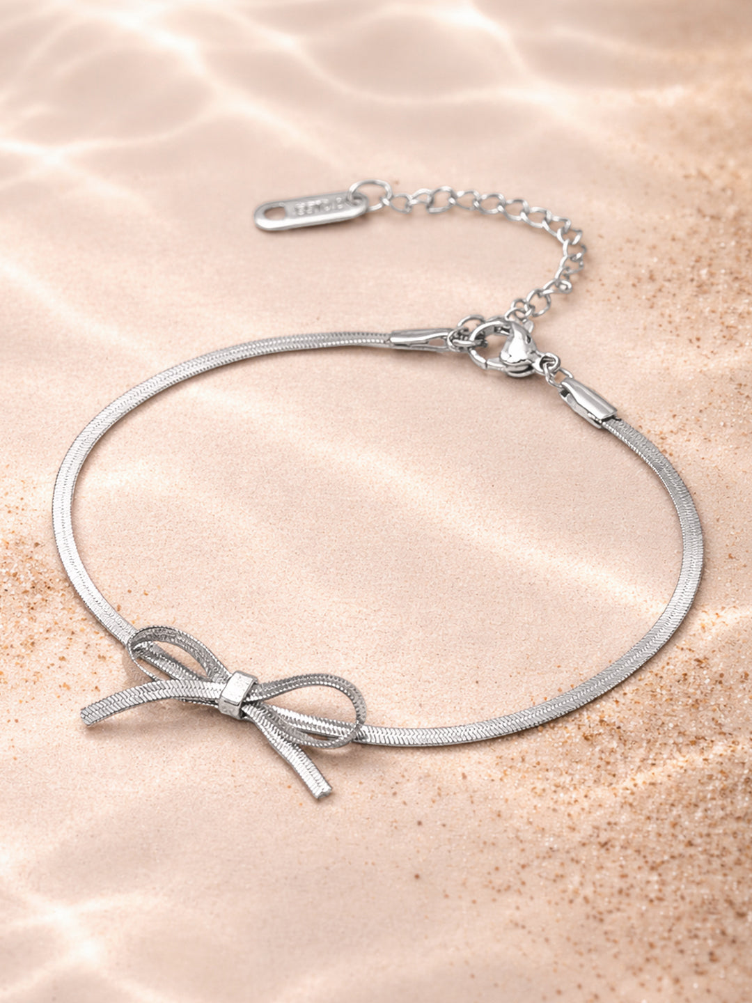 Demi Fine Rhodium Plated Stainless steel Bow Knot Snake Chain Bracelet