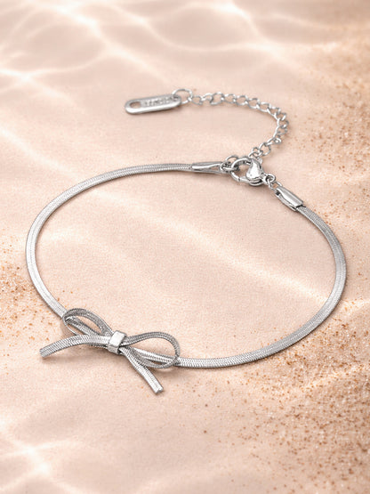Demi Fine Rhodium Plated Stainless steel Bow Knot Snake Chain Bracelet