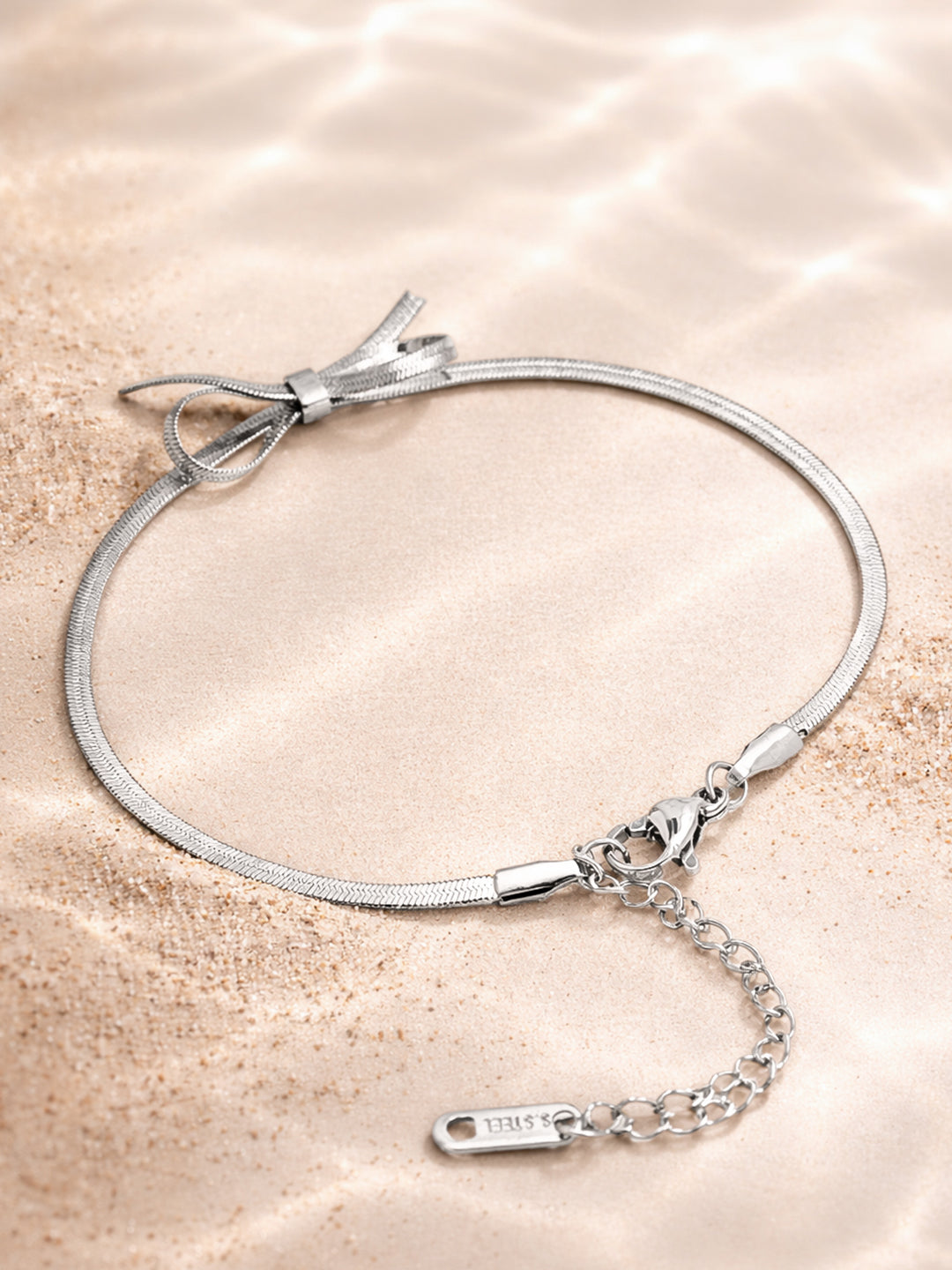 Demi Fine Rhodium Plated Stainless steel Bow Knot Snake Chain Bracelet