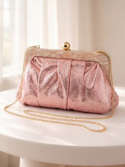 Blush Pink Sequin Draped Frame Clutch