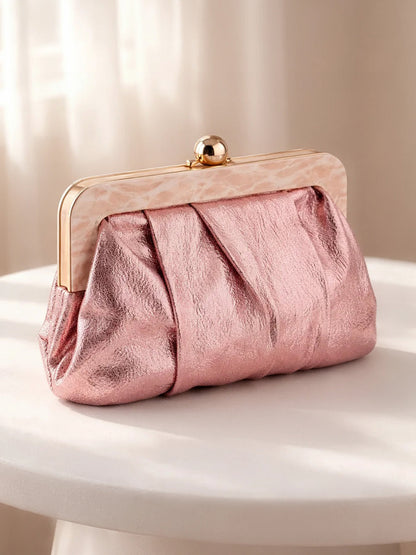 Blush Pink Sequin Draped Frame Clutch