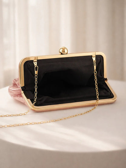 Blush Pink Sequin Draped Frame Clutch