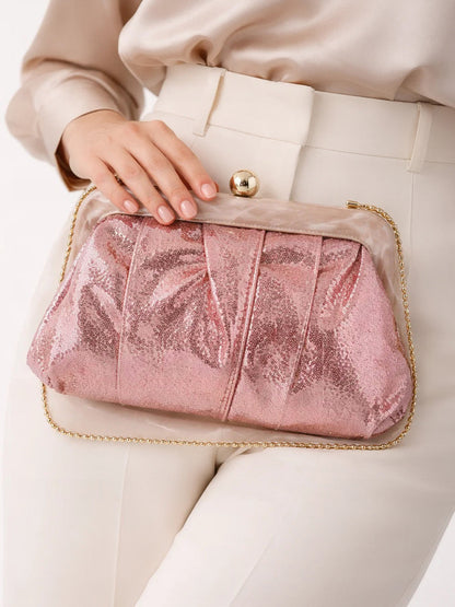 Blush Pink Sequin Draped Frame Clutch