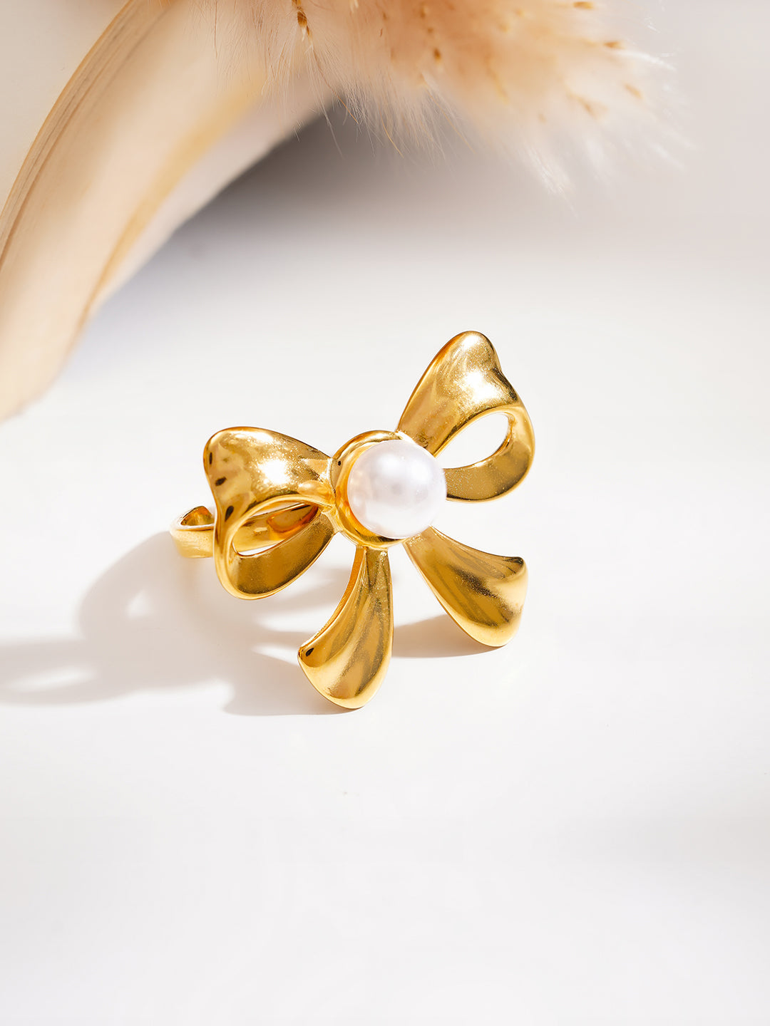 Demi Fine 18K Gold Plated Stainless steel Pearl Bow Statement Ring