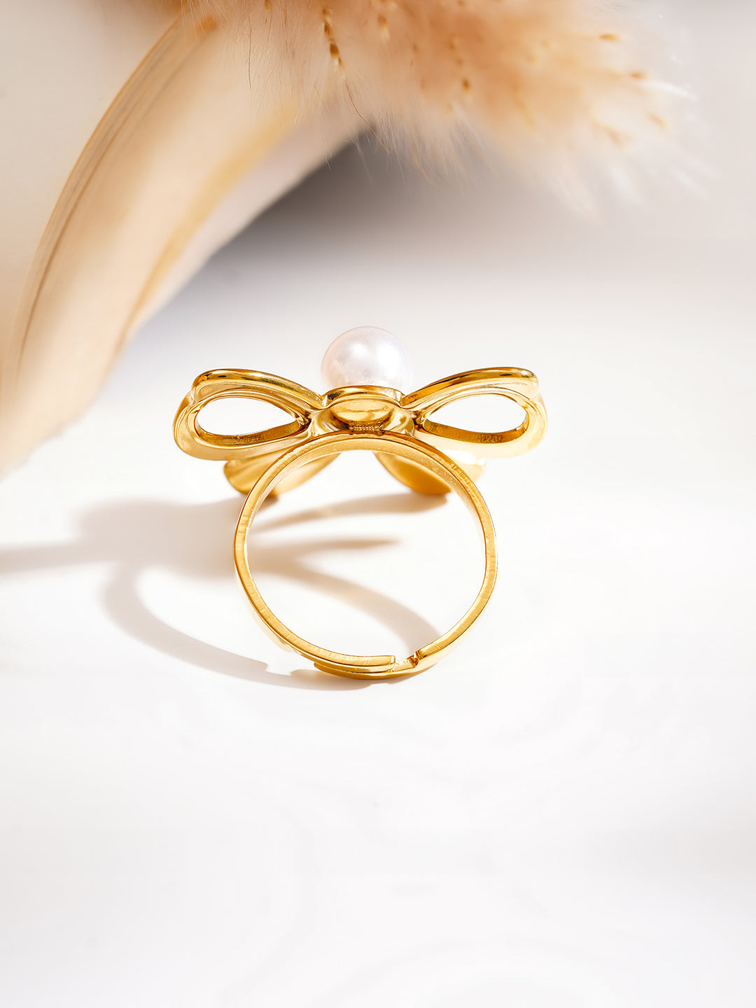 Demi Fine 18K Gold Plated Stainless steel Pearl Bow Statement Ring