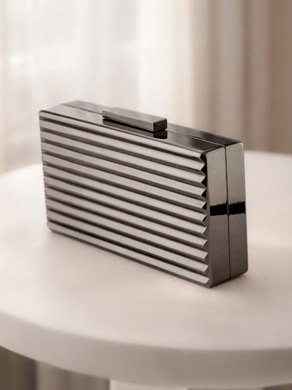Midnight Gloss Ribbed Statement Clutch Bag