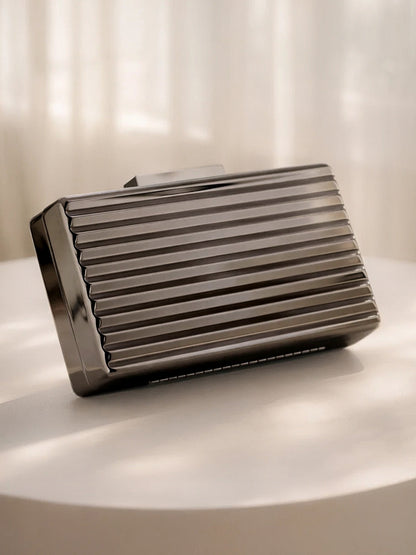 Midnight Gloss Ribbed Statement Clutch Bag