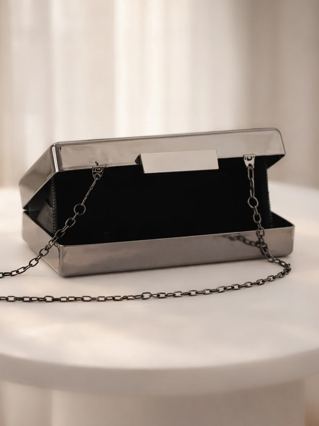 Midnight Gloss Ribbed Statement Clutch Bag