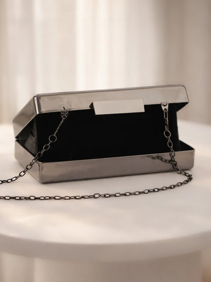 Midnight Gloss Ribbed Statement Clutch Bag