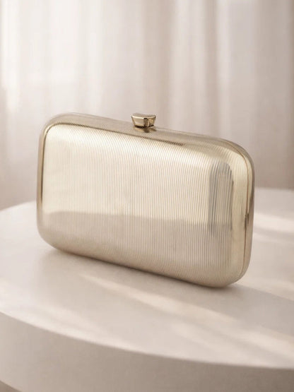 Silver Ribbed Metallic Texture Box Clutch