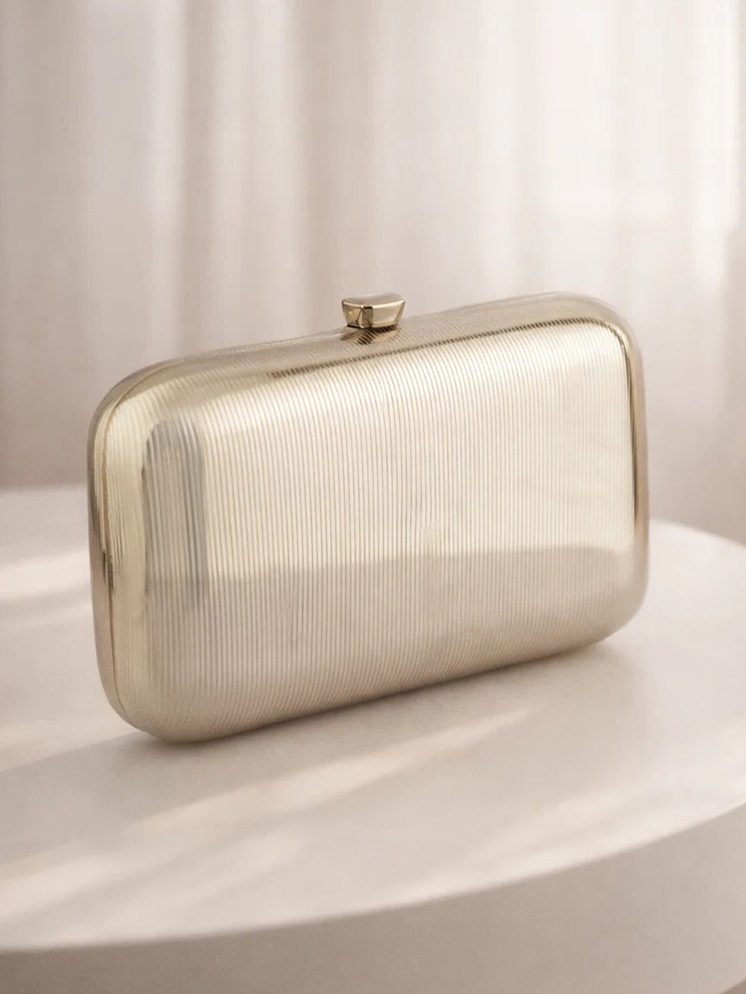 Silver Ribbed Metallic Texture Box Clutch