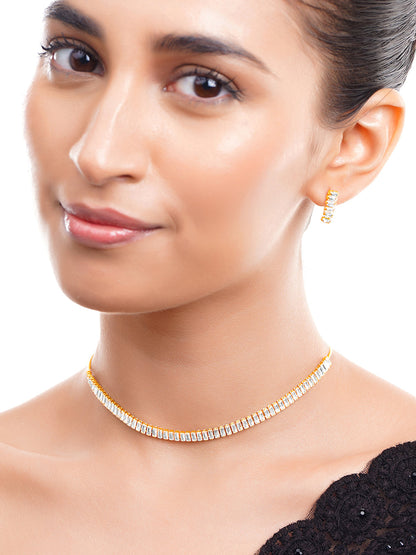 Gold Plated Crystal Baguette Choker Necklace Set