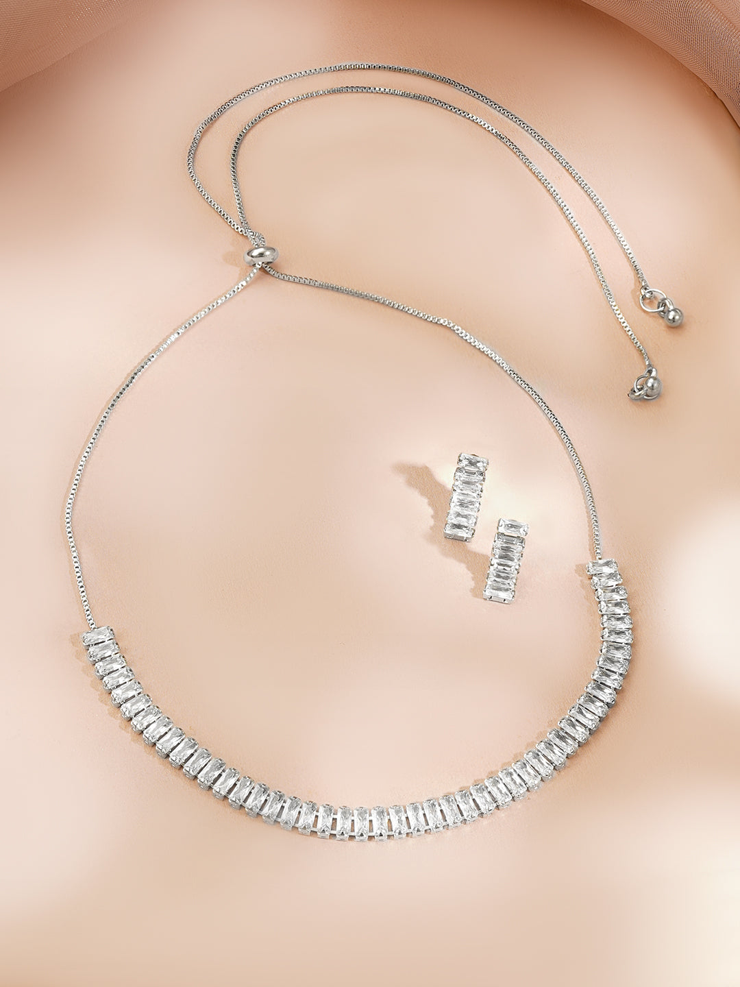 Rhodium Plated Amercan Diamon Zirconia Choker Set