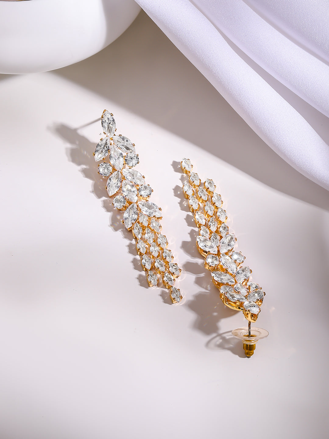 Gold Plated Crystal Leaf Cluster Drop Earrings