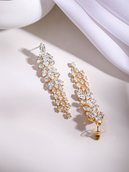 Gold Plated Crystal Leaf Cluster Drop Earrings