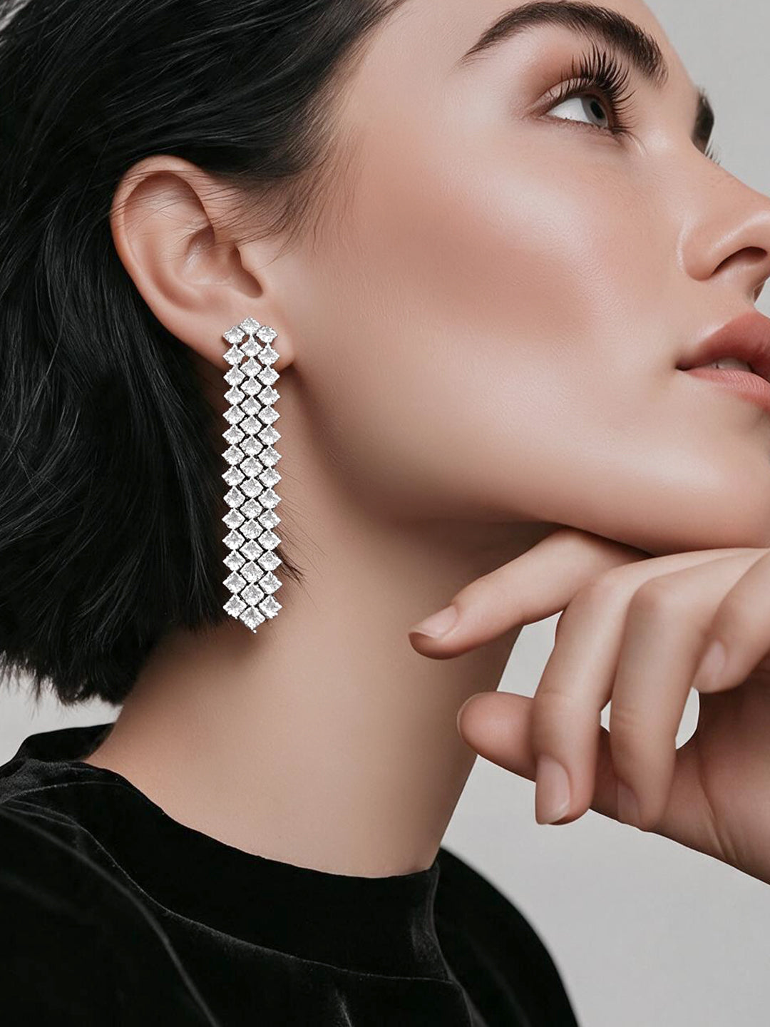 Rhodium Plated Crystal Radiant Bar Drop Earrings